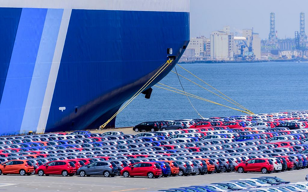 عدد كبير من السيارات مصفوف على الميناء